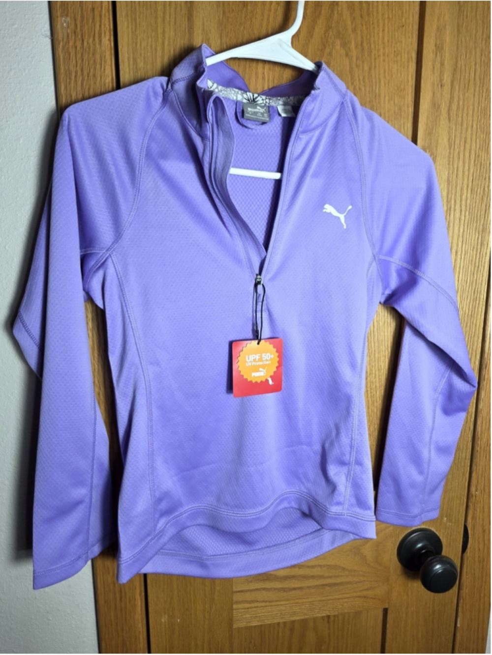 NWT Kid's Puma Purple Long Sleeve 1/4 Zip Athletic Top Medium UPF 50+ UV Protect